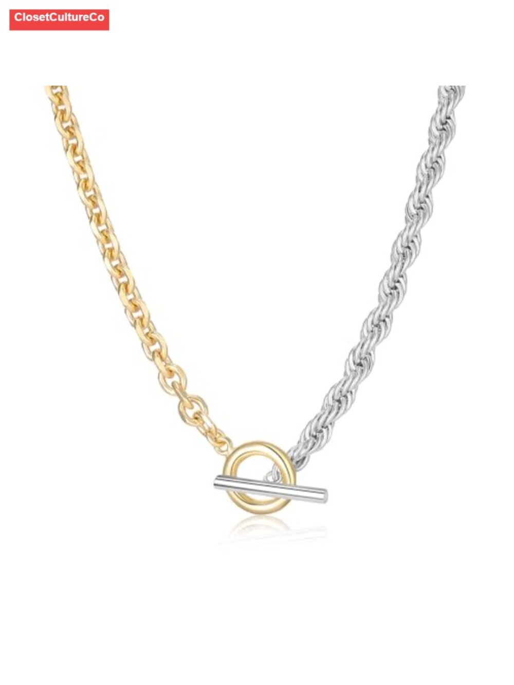 2 Tone Link Chain Necklace 14k Plated Gold Silver Adjustable Women Jewelry Gift